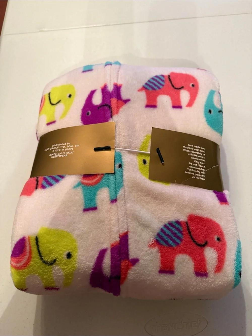 PJ Couture Plush White Onesie with Multicolor Elephants